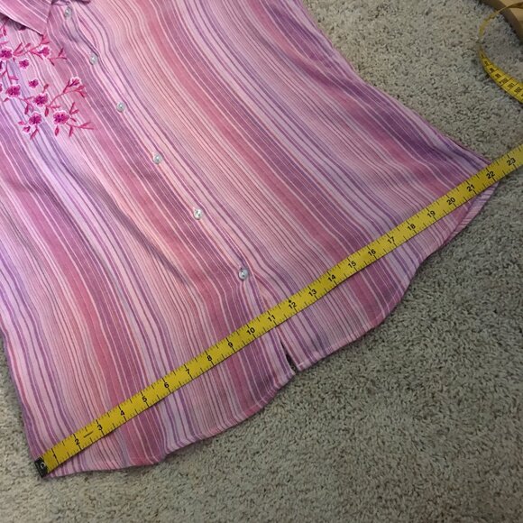 Vintage Alia Pink Striped Floral Embroidered Button Down Shirt - Picture 14 of 16